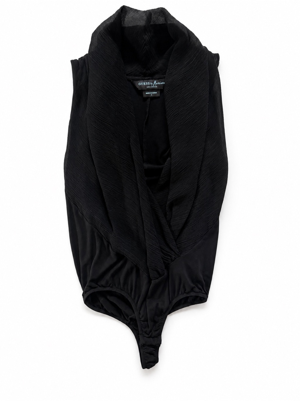 Guess by Marciano Black Draped Shawl-Collar One-Piece Bodysuit